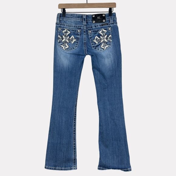 Miss Me Signature Boot Jeans Womens 27 Blue Five Pocket Zip Fly Button Closure - Picture 2 of 10